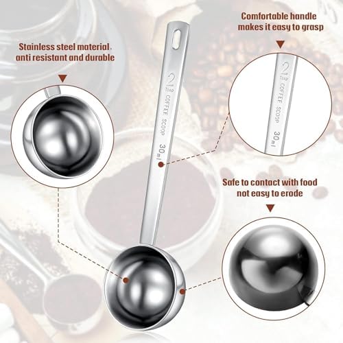 Geiserailie 2 Pcs 2 Tablespoon Scoops with Long Handle, 30 ml Stainless Steel Measuring Spoon for Coffee Milk Fruit Powder, Loose Tea Dry, Spice Jar, Cooking Baking, and Other Dry Goods