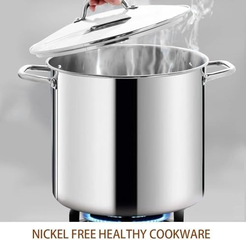 HOMICHEF 16 Quart LARGE Stock Pot with Glass Lid - NICKEL FREE Stainless Steel Healthy Cookware Stockpots with Lids 16 Quart - Mirror Polished Induction Cooking Pot
