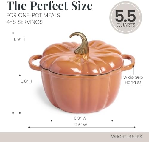 Larder & Vine 5.5 qt Pumpkin Enameled Cast Iron Dutch Oven Pot, Harvest