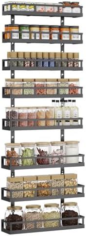 X-cosrack 8-Tier Adjustable Spice Rack – Wall-Mounted Space-Saving Organizer with Mixed Baskets, Large-Capacity Seasoning Holder for Kitchen & Pantry (Black)