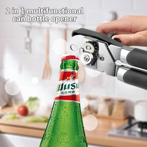 Safring Can Opener Manual, Handheld Strong Heavy Duty Stainless Steel Can Opener, Comfortable Handle, Sharp Blade Smooth Edge, Can Openers with Multifunctional Bottle Opener, Gray