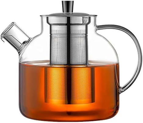 1500ml(50oz) Glass Teapot with Removable Infuser, Ehugos Stovetop Safe Large Tea Pot, Blooming and Loose Leaf Hand Crafted Kettle for Women and Adult with Stainless Infuser