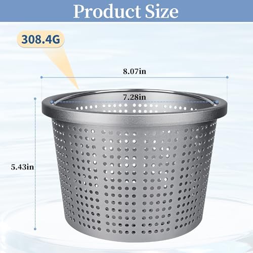 Aluminum Pool Skimmer Basket Replacement for Pentair U-3 & Hayward SP1070/SPX1070E, 8-1/8" Top OD x 6.5" Bottom Dia x 5.5" H, 316 Stainless Steel Handle
