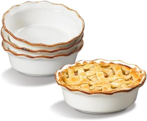 ONEMORE Mini Pie Pans, 6.8 inch Ceramic Pie Dish for Baking Nonstick Small Pie Pans Deep Dish Pie Plates Mini Tart Pans, Ideal for Chicken Pot Pie & Desserts, Individual Pot Pie Baking Dishes Set of 4