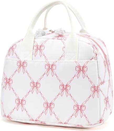 LOVELYWIND Lunch Box for Women, Insulated Lunch Bag, Cute Bow Print Tote