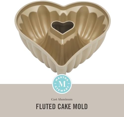 Martha Stewart Dunelle 10.75" Heart‑Shaped Cake Mold — Cast Aluminum Nonstick Fluted Cake Pan — Easy Release, Oven‑Safe to 450°F