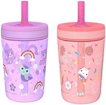 Zak Designs Gabby's Dollhouse Kelso Toddler Cups For Travel or At Home, 15oz 2-Pack Durable Plastic Sippy Cups With Leak-Proof Design is Perfect For Kids Cakey Cat, Mercat