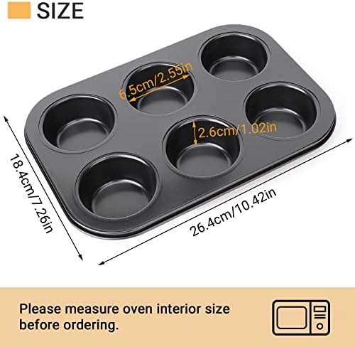Beasea Muffin Pan 6 Cup, Set of 2 Non Stick Muffin Baking Pan, Carbon Steel Muffin Pan Bakeware Set Cupcake Baking Pan for Oven Baking