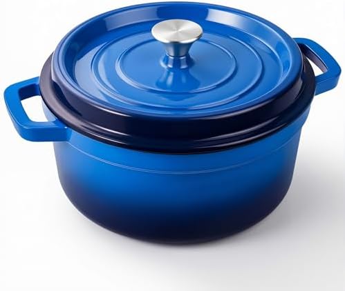Miereirl 6.5 Quart Enameled Dutch Oven Pot with Lid, Cast Iron Dutch Oven with Dual Handles for Bread Baking, Cooking, Non-stick Enamel Coated Cookware (Dark Blue)
