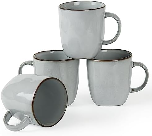 famiware Coffee Mugs Set of 4, Ocean Square 13oz Coffee Cup Set with Handle