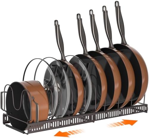 MUDEELA Expandable Pot Pan Lid Organizers inside Cabinet, 10 Divider-Bronze
