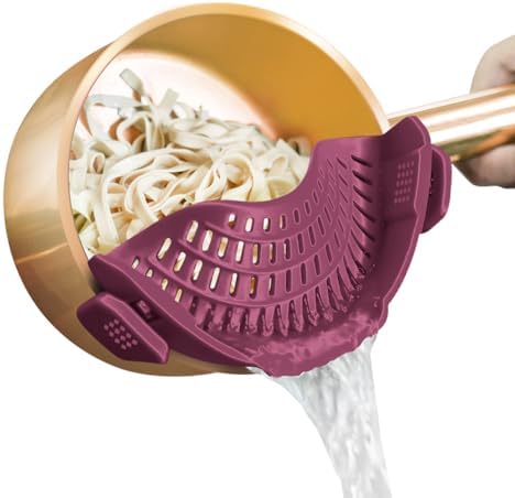 AUOON Clip On Strainer Silicone for Pots, Standard 8.86 x 3.55in, Cherry
