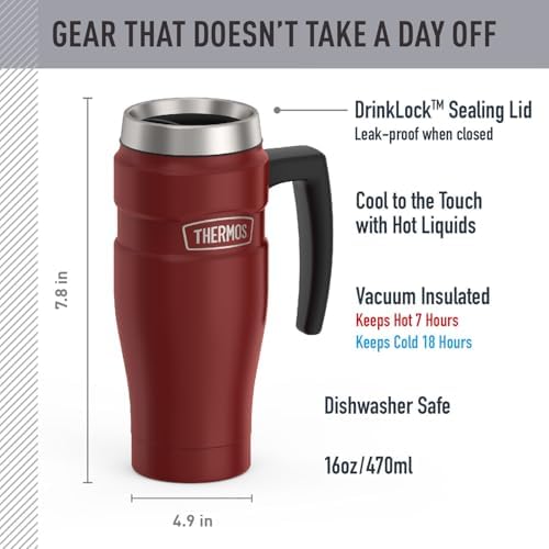 THERMOS Stainless King Travel Mug with Handle, 16oz, Rustic Red