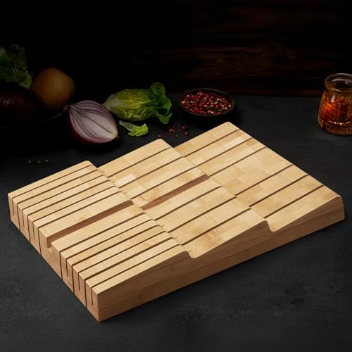 HOSHANHO In-Drawer Knife Block, Bamboo Knife Drawer Organizer for 12 Knives