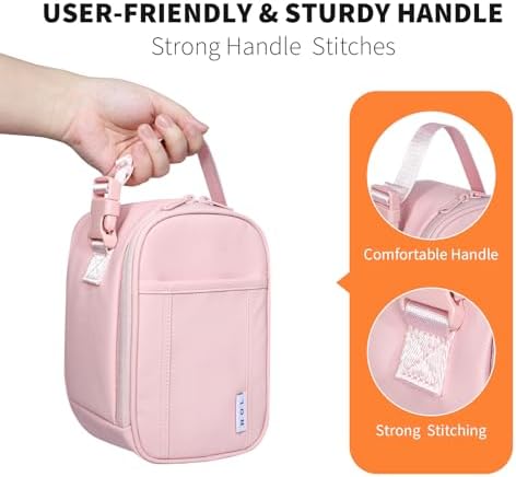NOL Small Insulated Snack Bag Mini Freezable Cooler Pouch 3L fit 3 Cans | Wide-Mouth 6hours Cool & Warm Lightweight Leakproof Nylon Box for Work Travel Pink