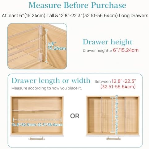 Vtopmart 6" Tall Upgrade Drawer Dividers, 12.8"-22.3" Expandable, 8 Pack