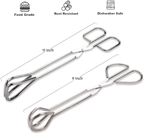 Hiash 9-Inch and 11-Inch Heavy Duty Stainless Steel Kitchen Tongs - Comfortable Ergonomic Grip, Scissor Design, Heat Resistant for BBQ and Cooking