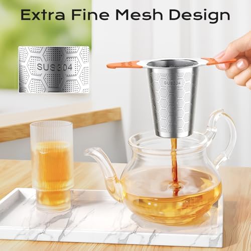 Tea Infuser for Loose Leaf Tea,18/8 Stainless Steel Tea Infuser with Heat Proof Silicone Handles,Extra Fine Mesh Tea Strainers Filter Fine Tea Leaves Effectively,Fits TeaPots/Mugs-4Pack