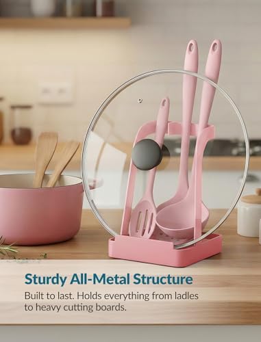 NiHome Pot Lid & Spoon Rest, Diatomite Tray Ladle Holder, Stove Top, Pink