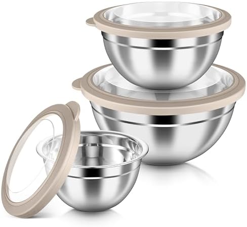 HaWare Mixing Bowls with Clear Airtight Lids, Stainless Steel Nesting Bowls