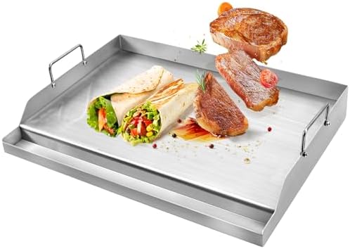 GGC Universal Griddle for Gas Grills, 25" x 16" Flat Top Griddle Plate for Gas Stove, Stainless Steel Griddle for Camping Stove, Nonstick Cooking Griddle for Charcoal, Tailgating, Parties
