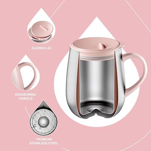 Ideus 16 oz Insulated Coffee Mug with Lid and Handle (Sakura Pink 2.0)