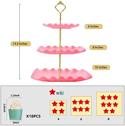 DAFURIET Plastic Dessert Cupcake Stand, 3 Tier Cupcake Tower Holder, Pink