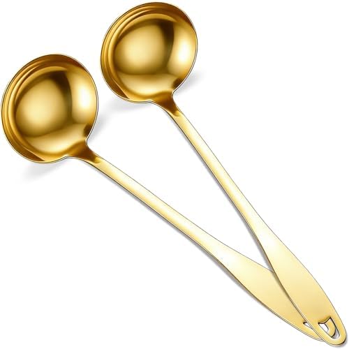 2 Pack Gold Soup Ladle Stainless Steel Serving Spoon with Handle, 11.6 Inch