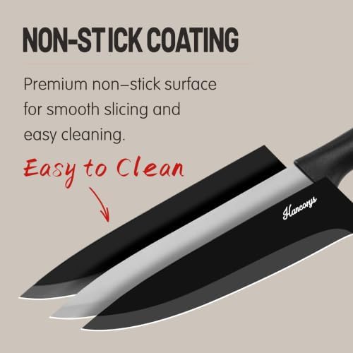 15 PCS Black Knife Set for Kitchen with Block, Built-In Sharpener