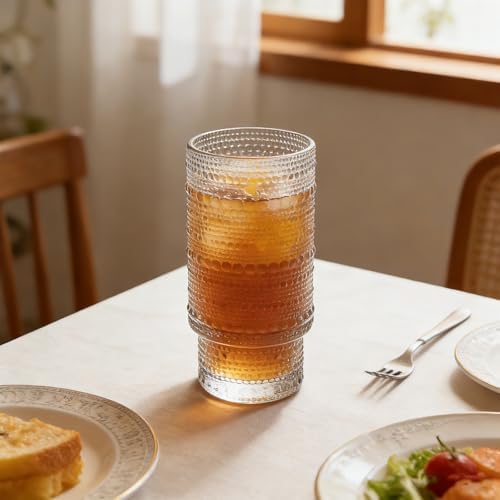 Large Capacity 16 oz Hobnail Drinking Glasses Set of 4, Vintage Glassware Drinking Glasses, Clear Water Glasses Tumbler, Cups for Kitchen, Juice, Beer, Cocktail, Whiskey