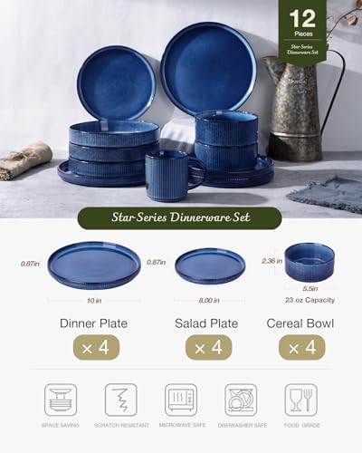Famiware Star Stoneware Dinnerware Set, Reactive Glaze Plates & Bowls for 4