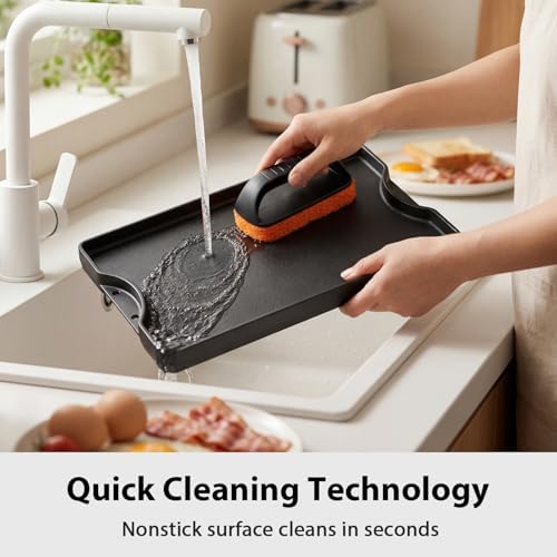 Utheer Reversible Griddle Kit, 16.5 x 10.5 Inch Cast Iron Flat Top