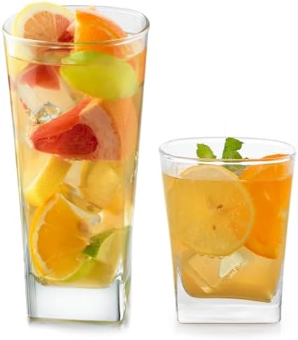Libbey City Tumbler and Rocks Glass Set, Elegant Drinkware Glasses Set, Tall Drinking Glasses with Modern Lines, Dishwasher Safe Drinking Glasses Set of 16