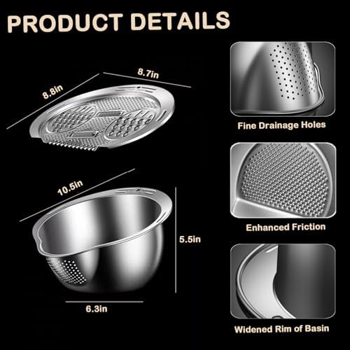 4‑in‑1 Rice Washer Strainer Bowl with Grater Side Drainer
