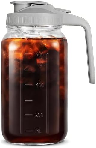 32oz (1 quart) Glass Pitcher with Lid, Mason Jar Pitcher, Glass Container