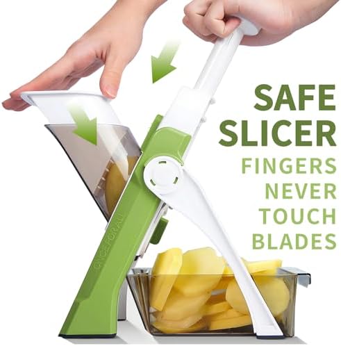 ONCE FOR ALL Safe Mandoline Slicer, All in 1 Vegetables Chopper, Green
