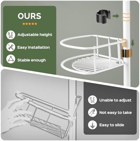 HAMITOR Rustproof Bathtub Corner Shelf, 4-Tier Shower Caddy Tension Pole