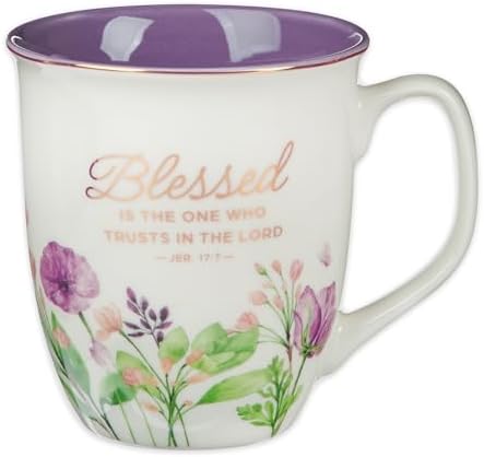 Christian Art Gifts Large Ceramic Inspirational Scripture Coffee & Tea Mug for Women: Blessed Encouraging Rose Gold Bible Verse, Novelty Drinkware for Home & Kitchen, Multicolor Purple Floral, 14 oz.
