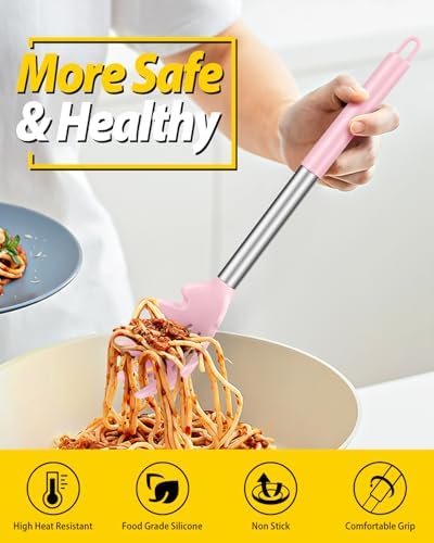 BUNDLEPRO Silicone Soup Ladle and Pasta Spoon Set, 2 Pack, Pink