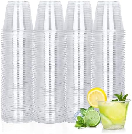 TashiBox 9 oz Crystal Clear Plastic Cups - 200 Pack, Disposable, Weddings & Parties Supplies, Ideal for Cocktails, Iced Coffee, Beverages, BPA-Free Tumblers