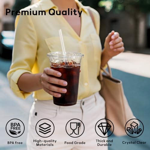 AOZITA 20 oz Plastic Cups with Lids and Straws, 50 Pack, Disposable Iced Coffee Cups with Lids for Cold Drinks, Iced Tea, Milkshakes, Smoothies - Durable & BPA Free