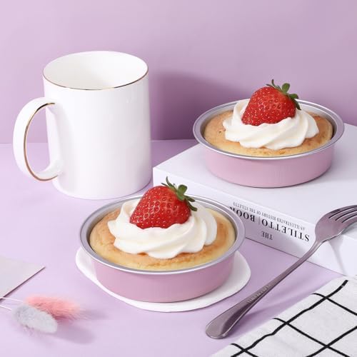 Beasea Disposable Baking Pie Cups, 100 Pack 7.3oz 215ml Aluminum Foil Ramekins Only, 4" Mini Ramekin Cups No Lids Baking Tart Tin for Party Cupcake Cheesecake Pie - Pastel Pink