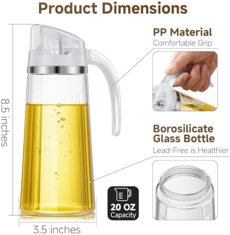 Marbrasse 20oz Glass Oil Dispenser Bottle with Auto Flip Cap, White + Brown