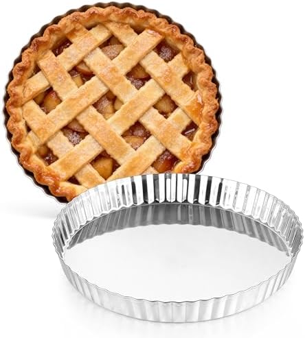 TeamFar Tart Pan, 9.5 Inch Stainless Steel Round Tart Pie Pan, 2PCS