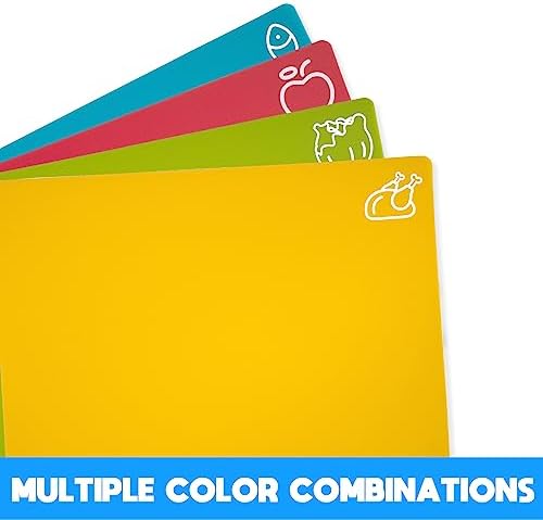 Goodluck 4 Pieces Flexible Cutting Boards, BPA Free Plastic Cutting Boards for Kitchen, Non Slip Cutting Mat for Meat and Vegetables