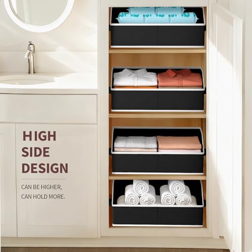 Homsorout Storage Bins for Shelves - Large Trapezoid Closet Shelf Organizer, Fabric Organization Bins with Handles, Storage Baskets for Clothes, Towel, Blanket, 6 Pack, Black