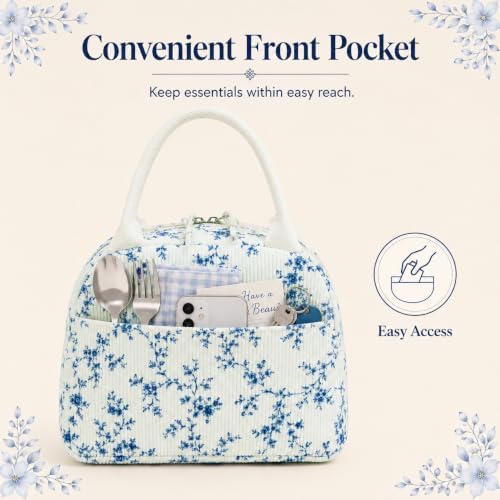 Bluboon Lunch Bag for Women Cute Corduroy Lunch Tote Bags with Shoulder Strap Reusable Insulated Lunch Box Large Capacity Reusable Insulated Cooler for Work Picnic or Travel