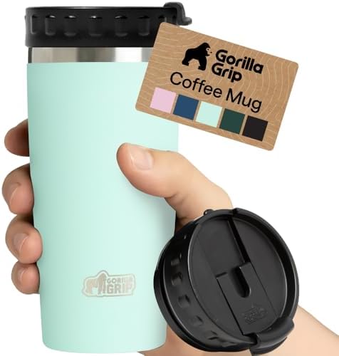 GORILLA GRIP 304 Stainless Steel Travel Coffee Mug, 20oz Tumbler, Mint