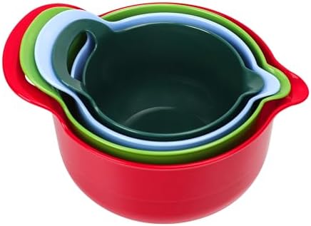 BoxedHome 4 Pack Nesting Mixing Bowl Christmas Set with Pour Spout and Handle, BPA free Microwave & Dishwasher Safe(Christmas colours, 4 Pack with Handle)
