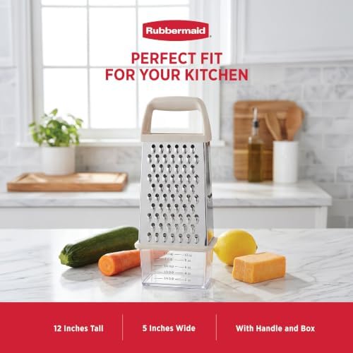 Rubbermaid EZ Grip Box Grater, Stainless Steel Cheese Grater & Container - BPA Free Multi-Surface Cheese Shredder & Food Grater Coconut Milk | Graters for Kitchen -Non-Slip Base, Dishwasher Safe